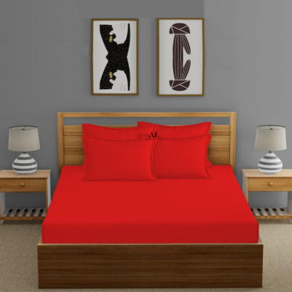 Red Fitted Bed Sheets with Four Pillow Covers