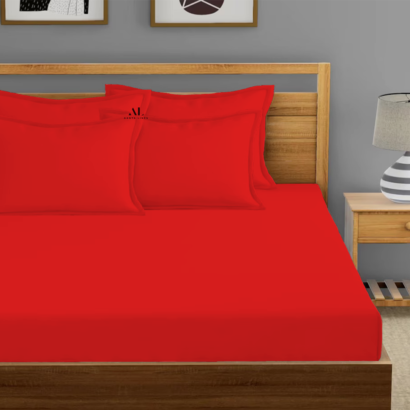Red Fitted Bed Sheets with Four Pillow Covers