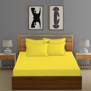 Yellow Fitted Bed Sheets with Four Pillow Covers