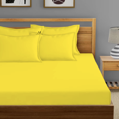 Yellow Fitted Bed Sheets with Four Pillow Covers