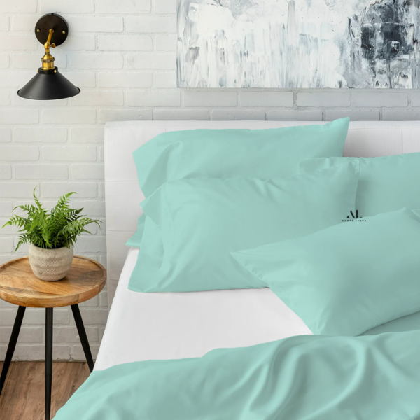 Aqua Blue Bed Sheet with Four Pillow Covers