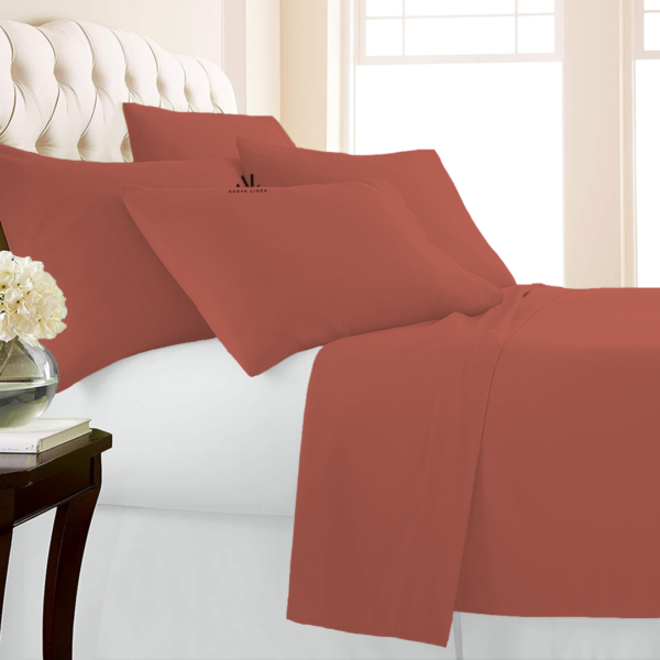 Brick Red Bed Sheets with Four Pillow Covers