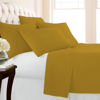 Gold Bed Sheets with Four Pillow Covers