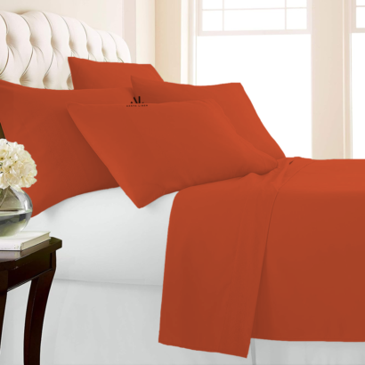 Orange Bed Sheets with Four Pillow Covers