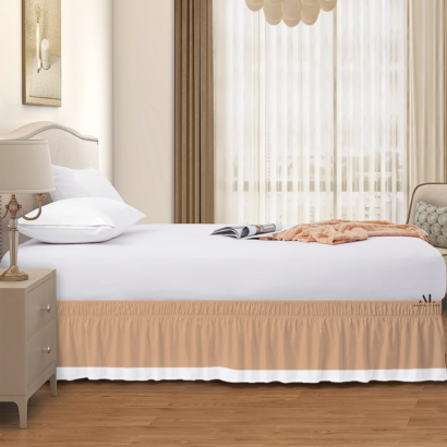 Beige and White Dual Tone Wrap Around Bed Skirts