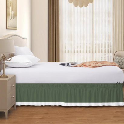 Moss Green and White Dual Tone Wrap Around Bed Skirts