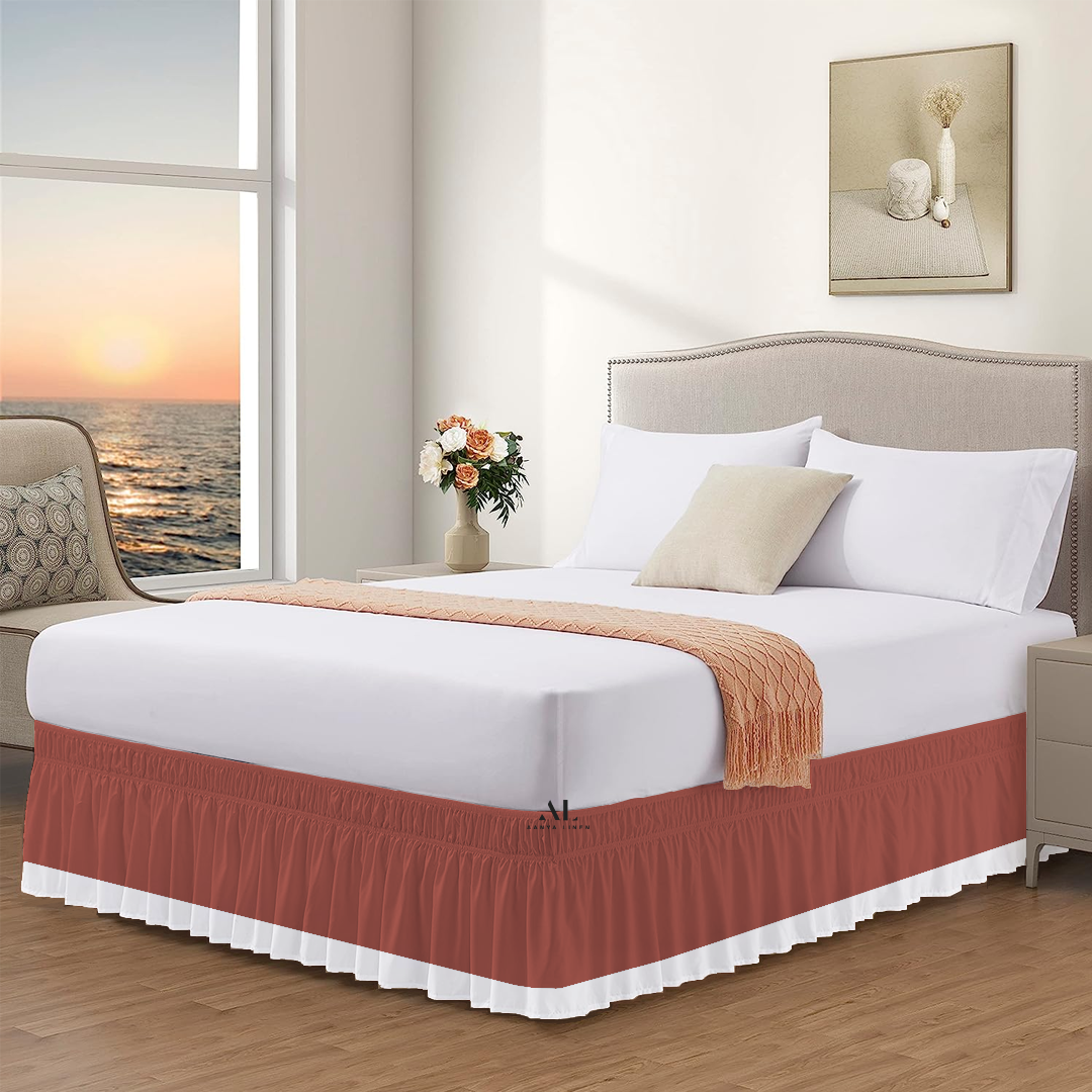 Brick Red and White Dual Tone Wrap Around Bed Skirts