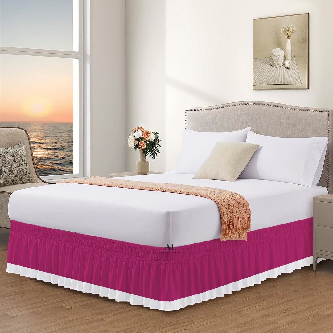 Hot Pink and White Dual Tone Wrap Around Bed Skirts