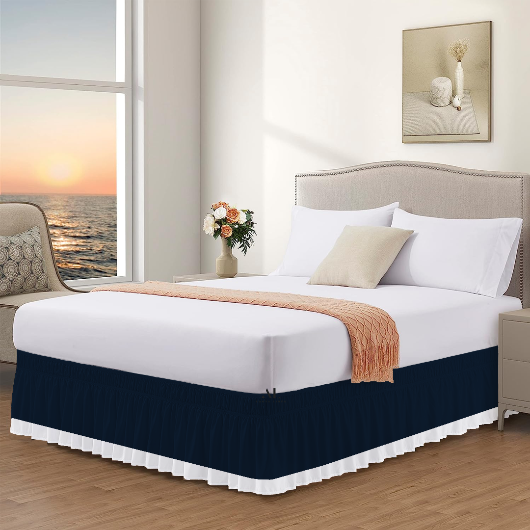 Navy Blue and White Dual Tone Wrap Around Bed Skirts