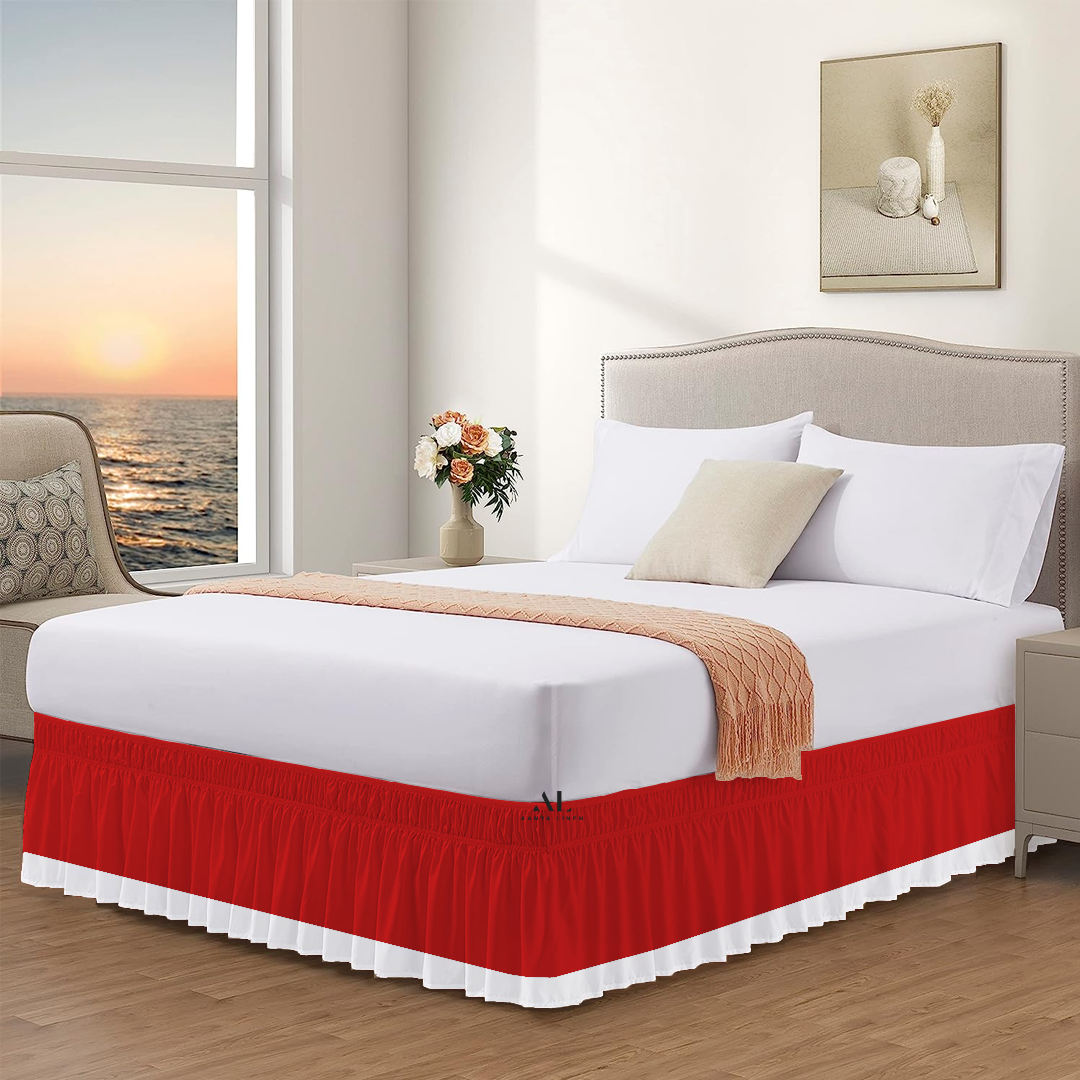 Red and White Dual Tone Wrap Around Bed Skirts