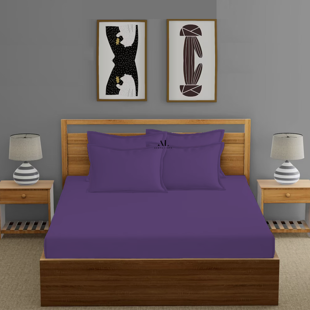 Purple Fitted Bed Sheets with Four Pillow Covers
