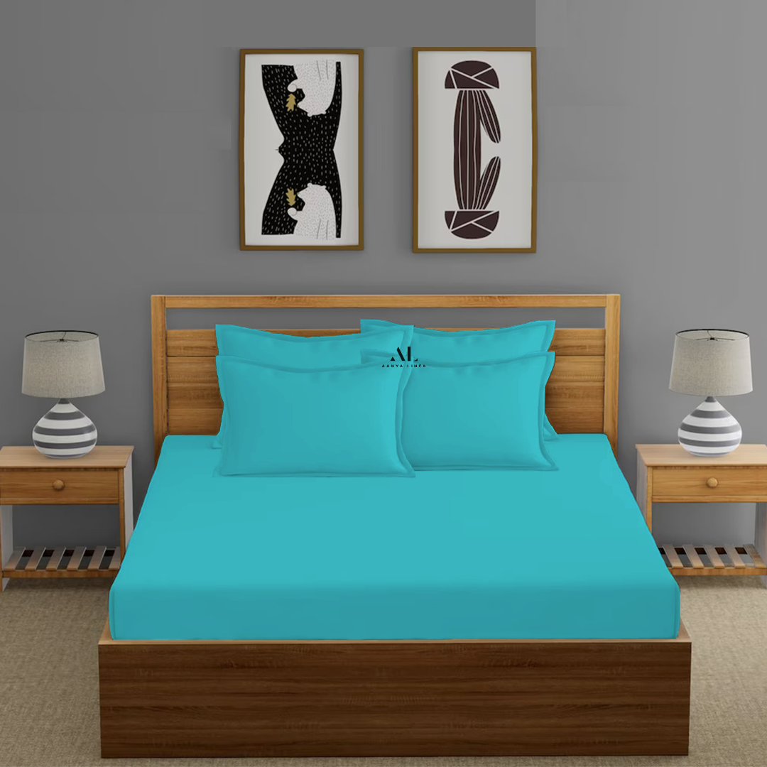 Turquoise Fitted Bed Sheets with Four Pillow Covers