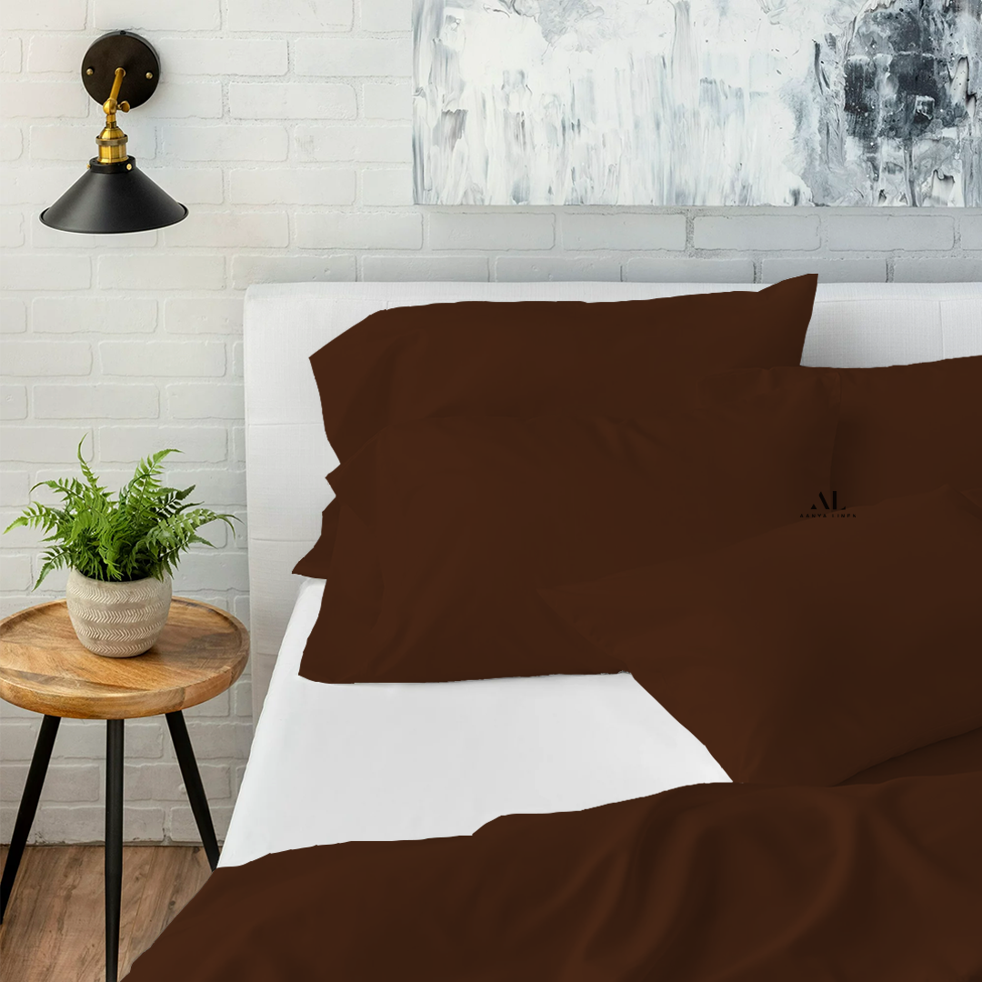 Chocolate Bed Sheets with Four Pillow Covers