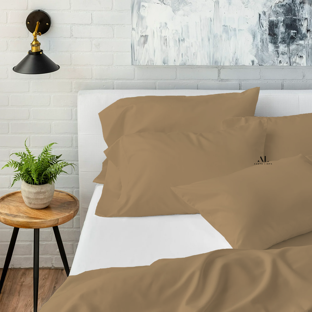 Taupe Bed Sheets with Four Pillow Covers
