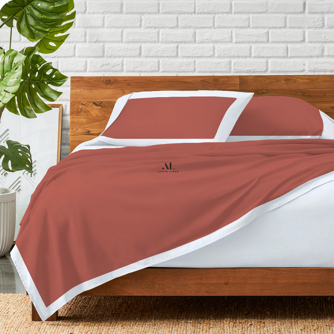 Brick Red and White Dual Tone Bed Sheets