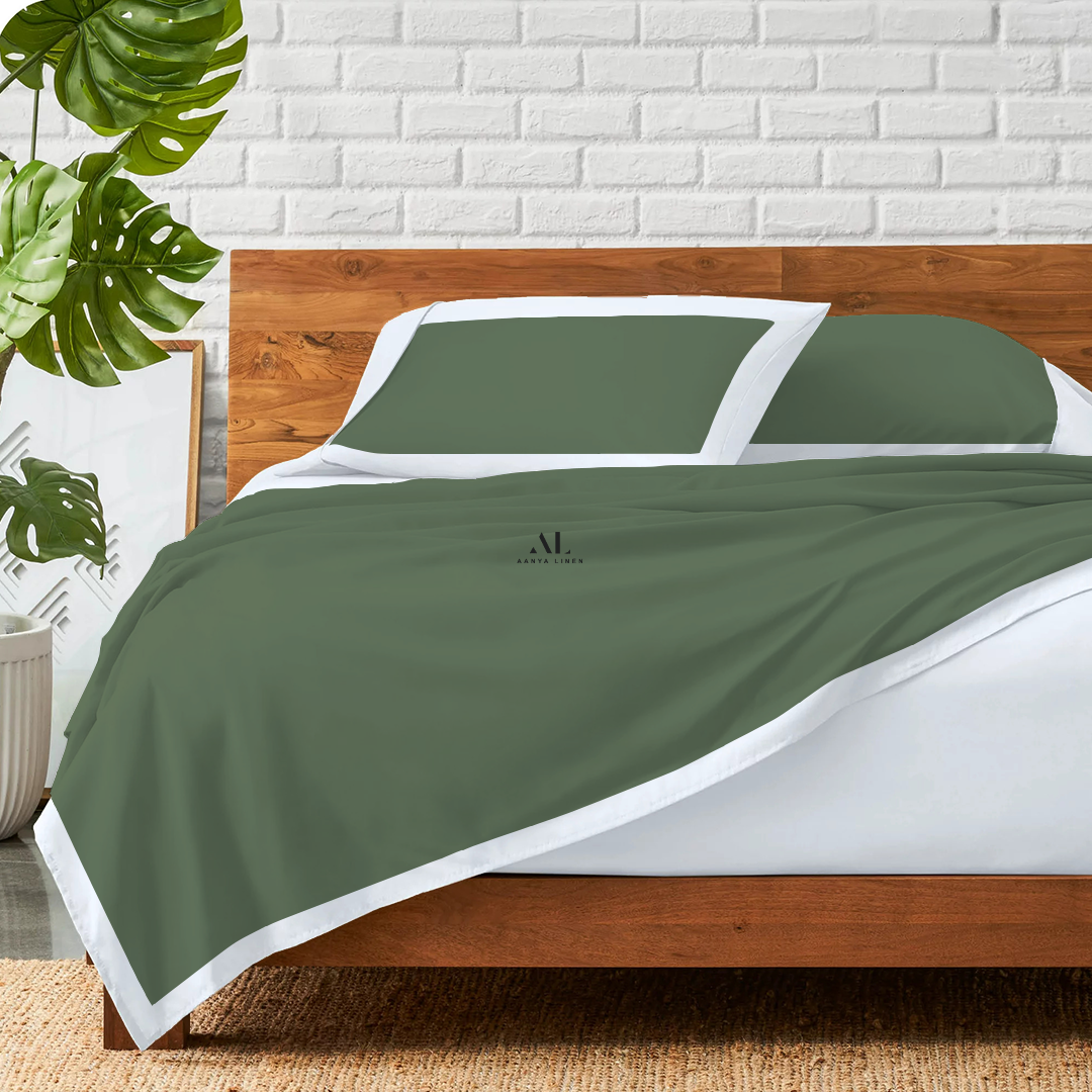 Moss Green and White Dual Tone Bed Sheets