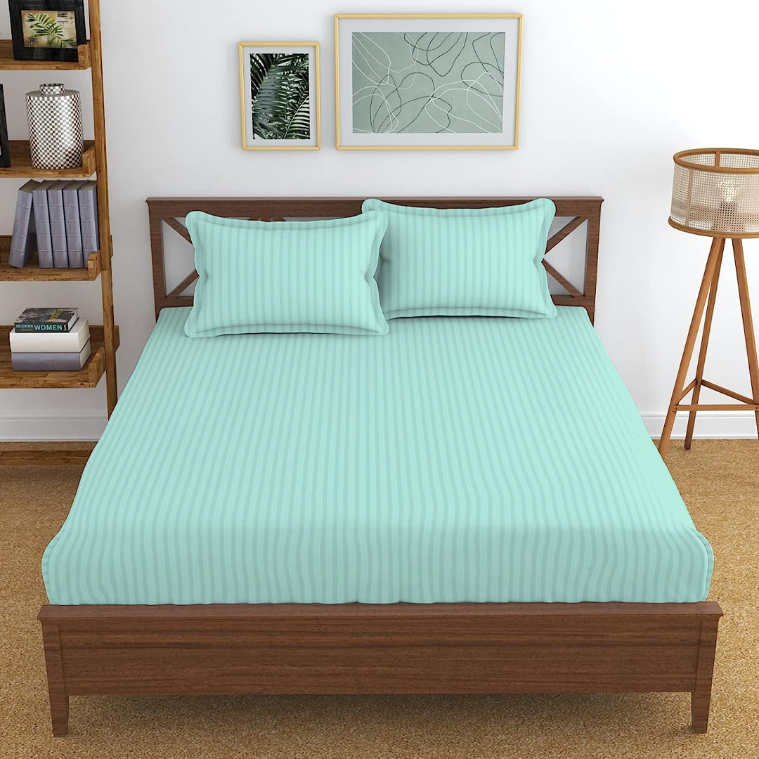 Aqua Blue Stripe Fitted Bed Sheets